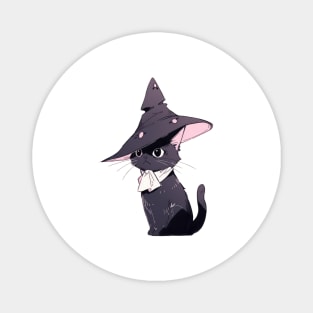 Black Cat Wearing a Witch Hat Magnet